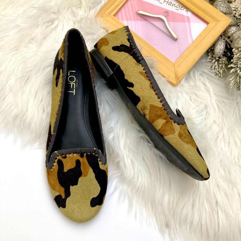 Ann Taylor LOFT Camouflage Print Loafers Calf Hair Size 7